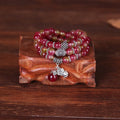 Handmade natural watermelon crystal bracelet with Chinese knotting in elephant style geometric design