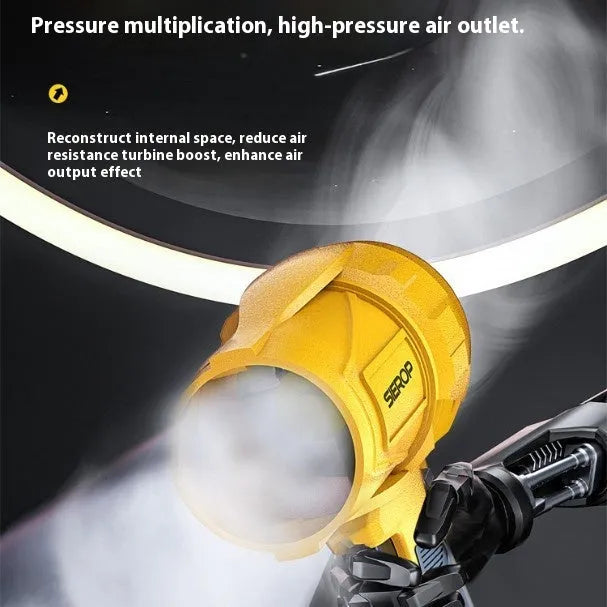 21V lithium turbo dusting machine with battery, charger, and sections in plastic box