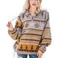 Women's retro fashion half-zip long sleeve sweatshirt with 3D digital print, loose fit pullover in polyester, front view