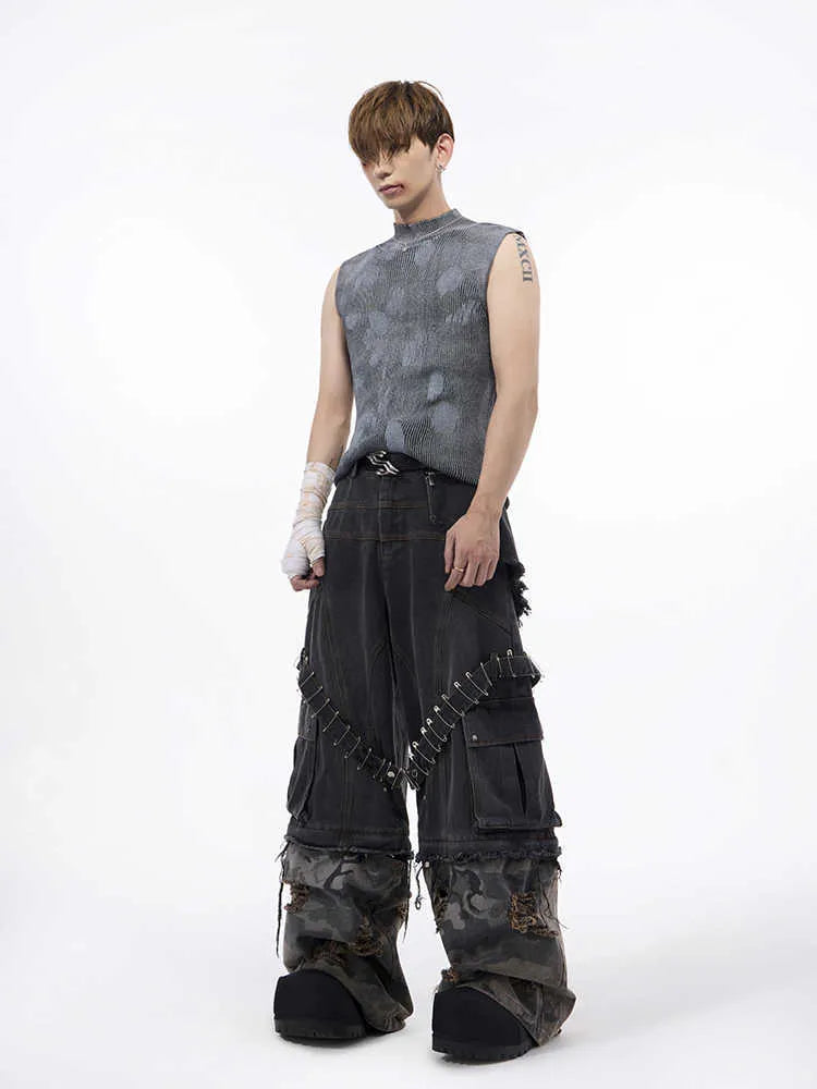 Men's black silver pastebrushing wool texture sleeveless vest with stand collar