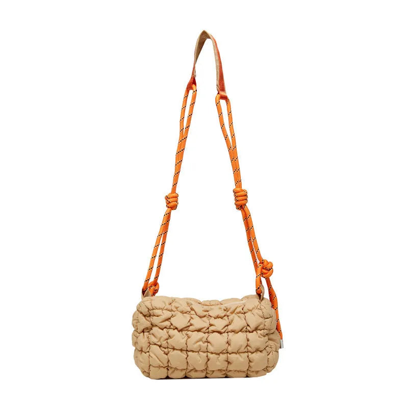 Women's lightweight nylon messenger bag in pillow shape with rhombus detailing and single shoulder strap