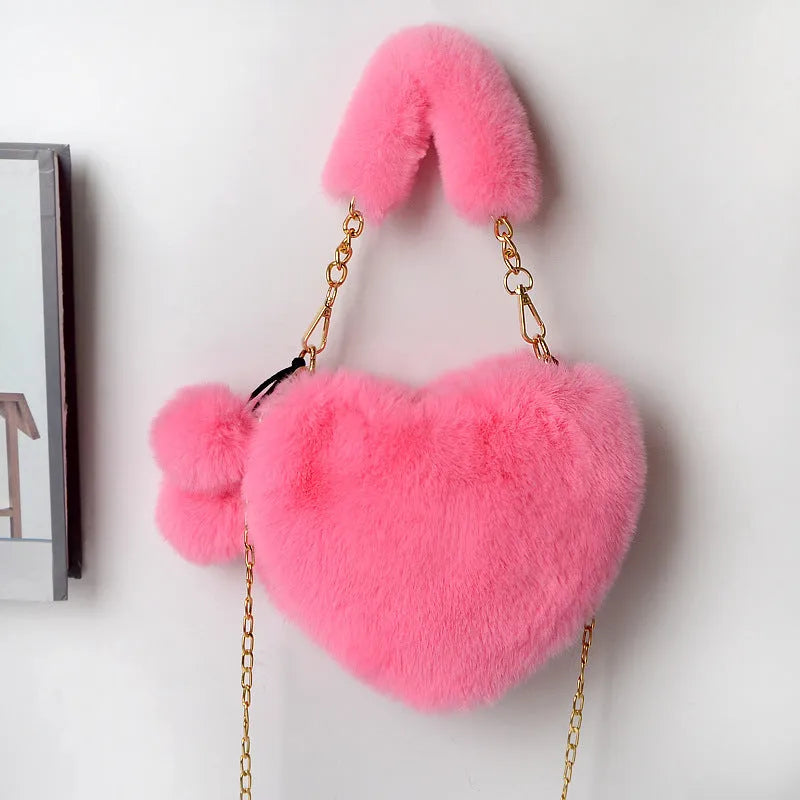 Love Bags soft plush heart-shaped handbag for women with detachable shoulder strap