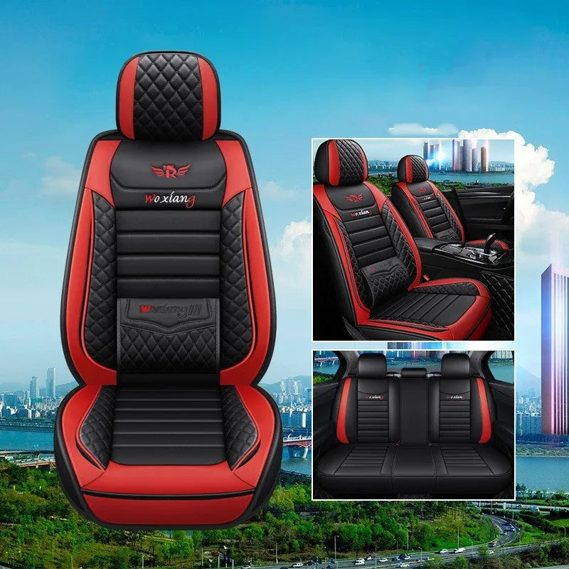 Red leather car seat cushion with high elastic sponge filling, shown on a car seat.