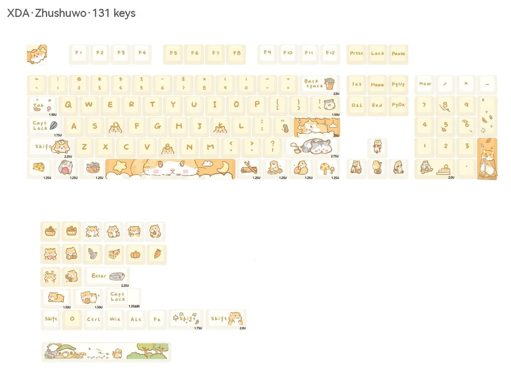Mechanical keyboard keycap set in custard cute mouse grey design for 68 to 100 key layouts