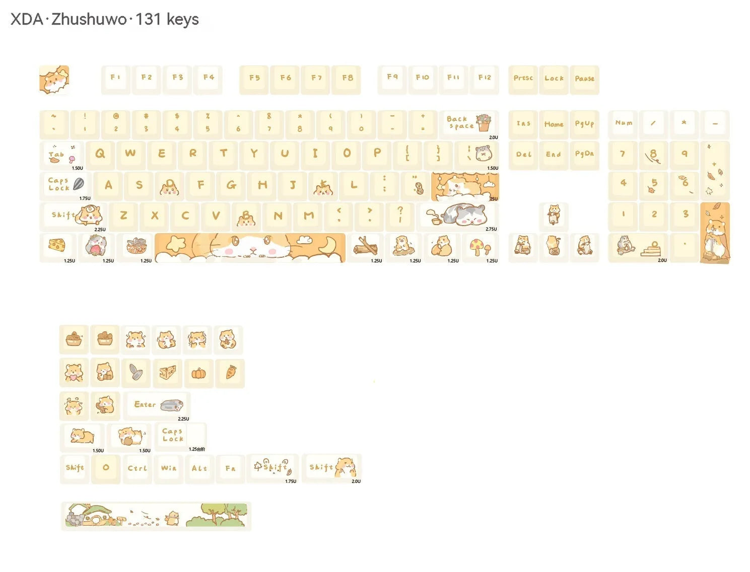 Mechanical keyboard keycap set in custard cute mouse grey design for 68 to 100 key layouts