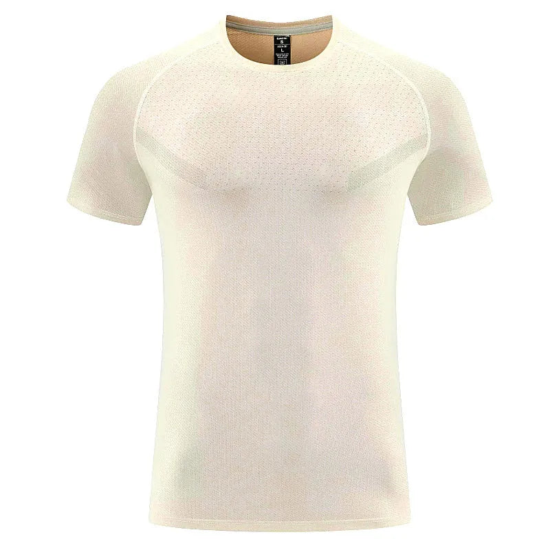 Men's loose breathable short-sleeved polyester top in solid colour, available in multiple shades
