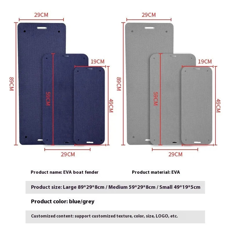 Thickened EVA foam boat fender bumper in blue colour for shockproof anti-collision protection