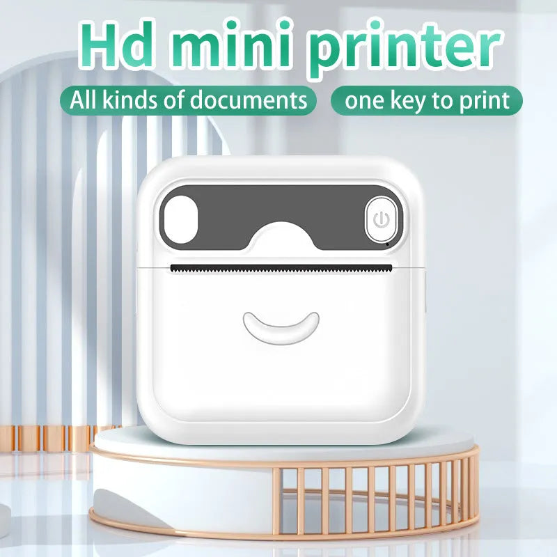 Portable Bluetooth thermal printer with 57x30mm paper rolls and 1000mAh battery, 85x54x8.44mm body