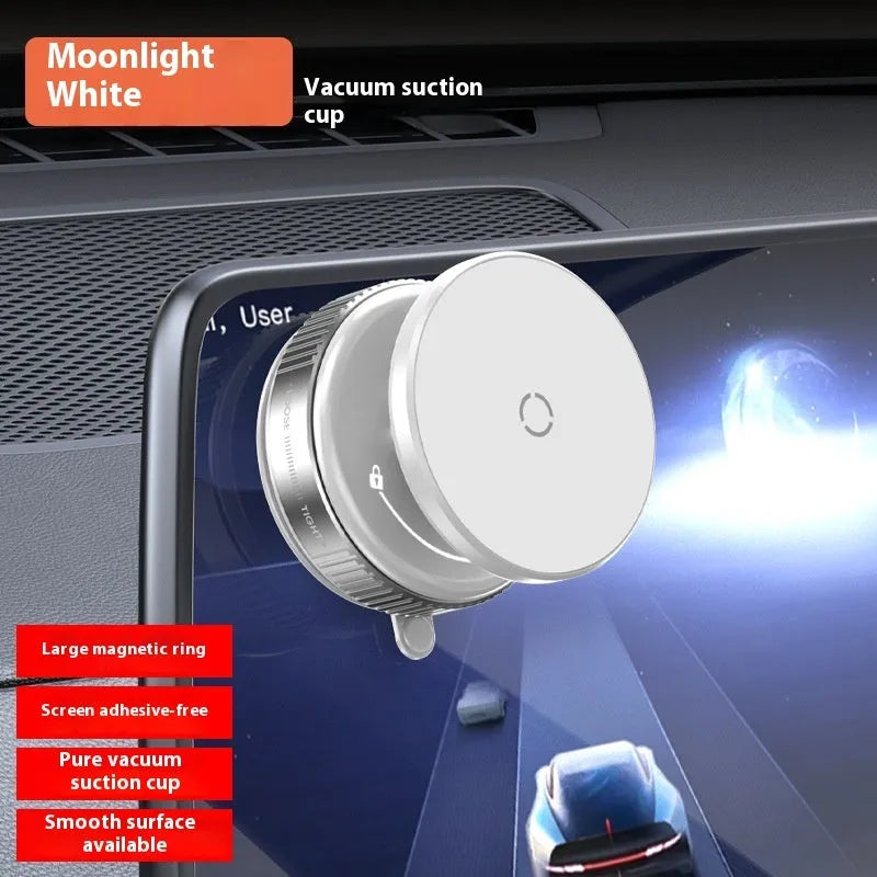 Alloy vacuum suction mobile phone bracket in silver on car dashboard for hands-free use