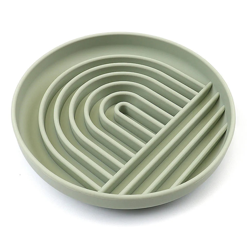 Silicone slow feeder dog bowl with ridges, functioning as a lick mat, in assorted colours.