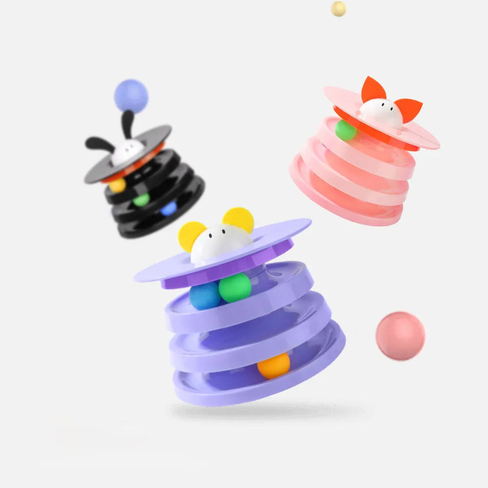 Rotating four-layer cat plate interactive educational toy in black, pink or purple for boredom relief