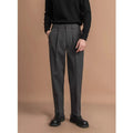 Men's straight-leg draped trousers in four colours: black, dark grey, khaki and brown