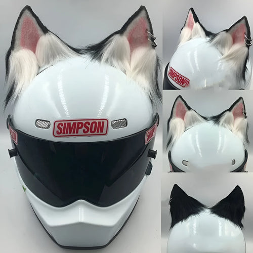 ABS plastic helmet decoration set featuring cat ears and tail for motorcycle helmets 62cm circumference