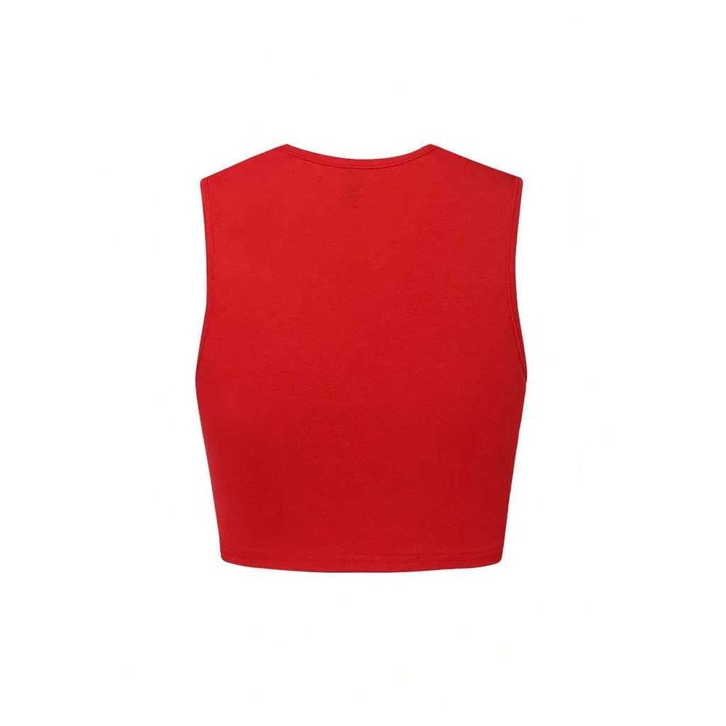 Hollow red sleeveless sports vest with 3D effect digital print, loose fit, polyester fabric, strapless shoulders