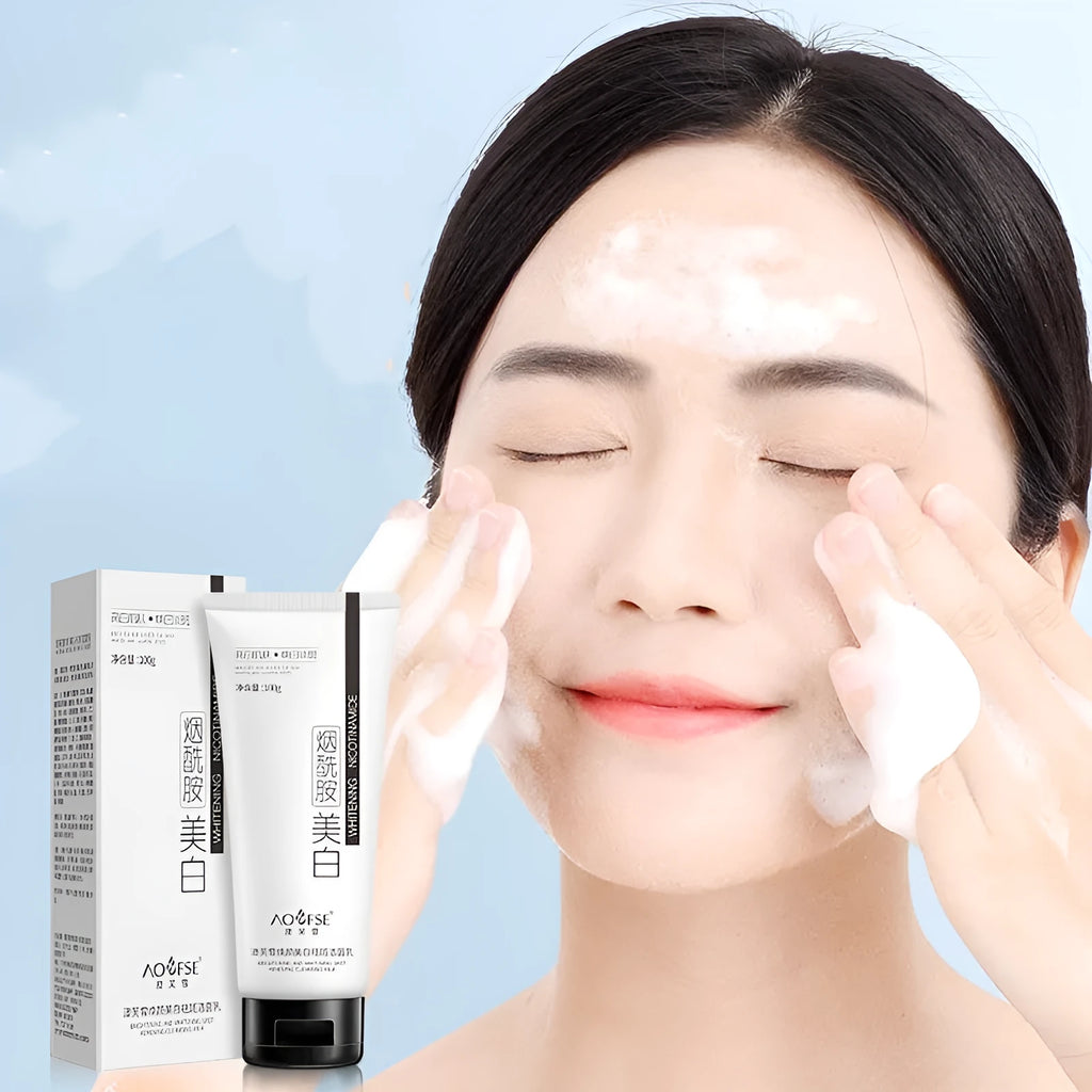 White packaged whitening and freckle removing facial cleanser bottle with 100ml content
