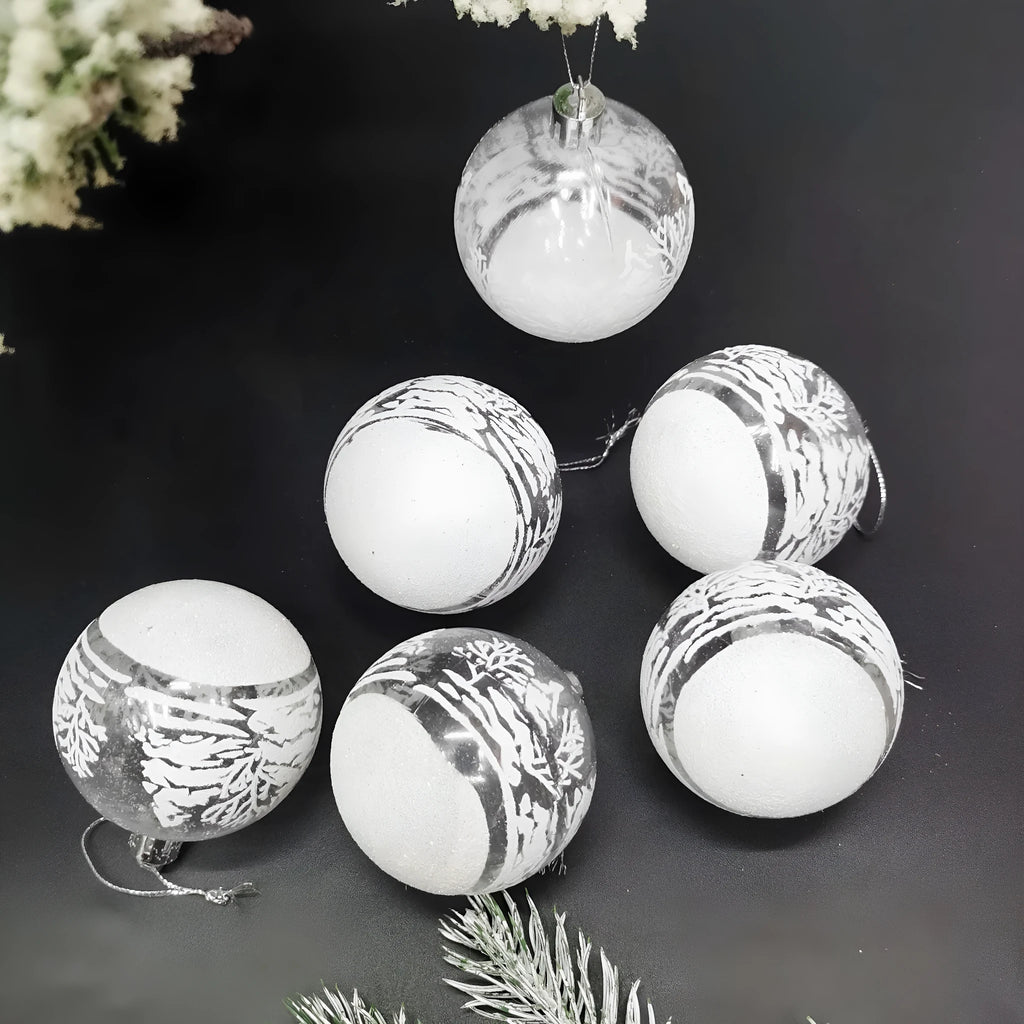 Set of six transparent 6cm acrylic Christmas ball ornaments with hand-painted colour, modern simple style