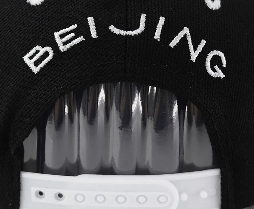Cotton baseball hat with letter embroidery in SR white colour showing dome crown style