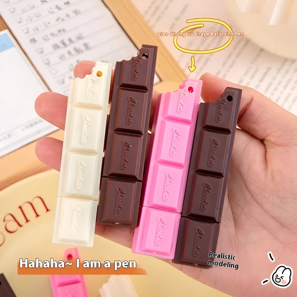 Chocolate-themed ballpoint pen with cartoon food design and 0.5mm bullet tip in three colour options