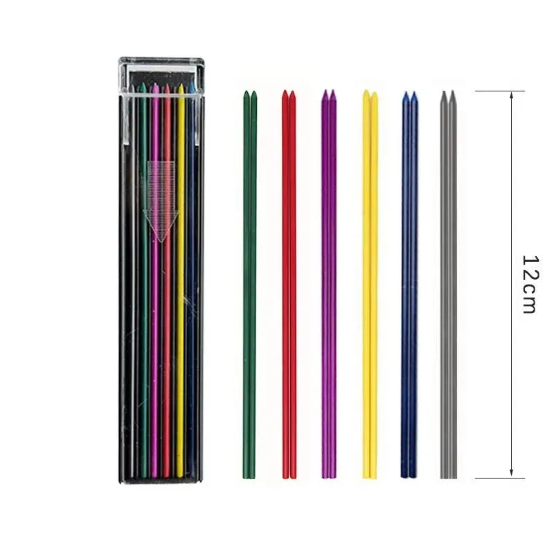 Boxed set of 12 rainbow coloured mechanical pencil refill leads for drawing and painting
