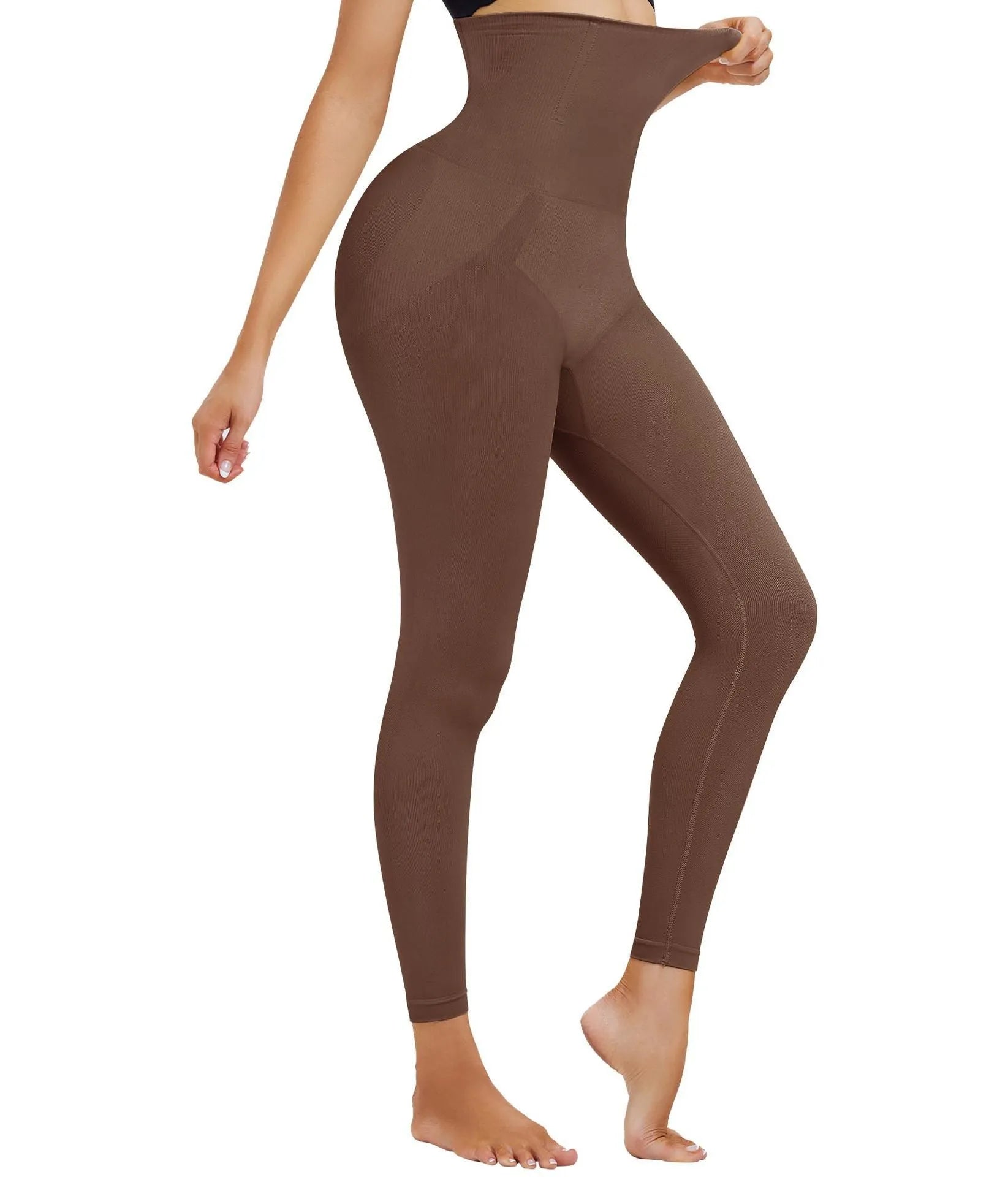 High waist cropped nylon tights in black, high elasticity waistband for slimming and belly control