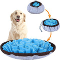 Adjustable blue and green dog snuffle mat for puzzle feeding and mental stimulation