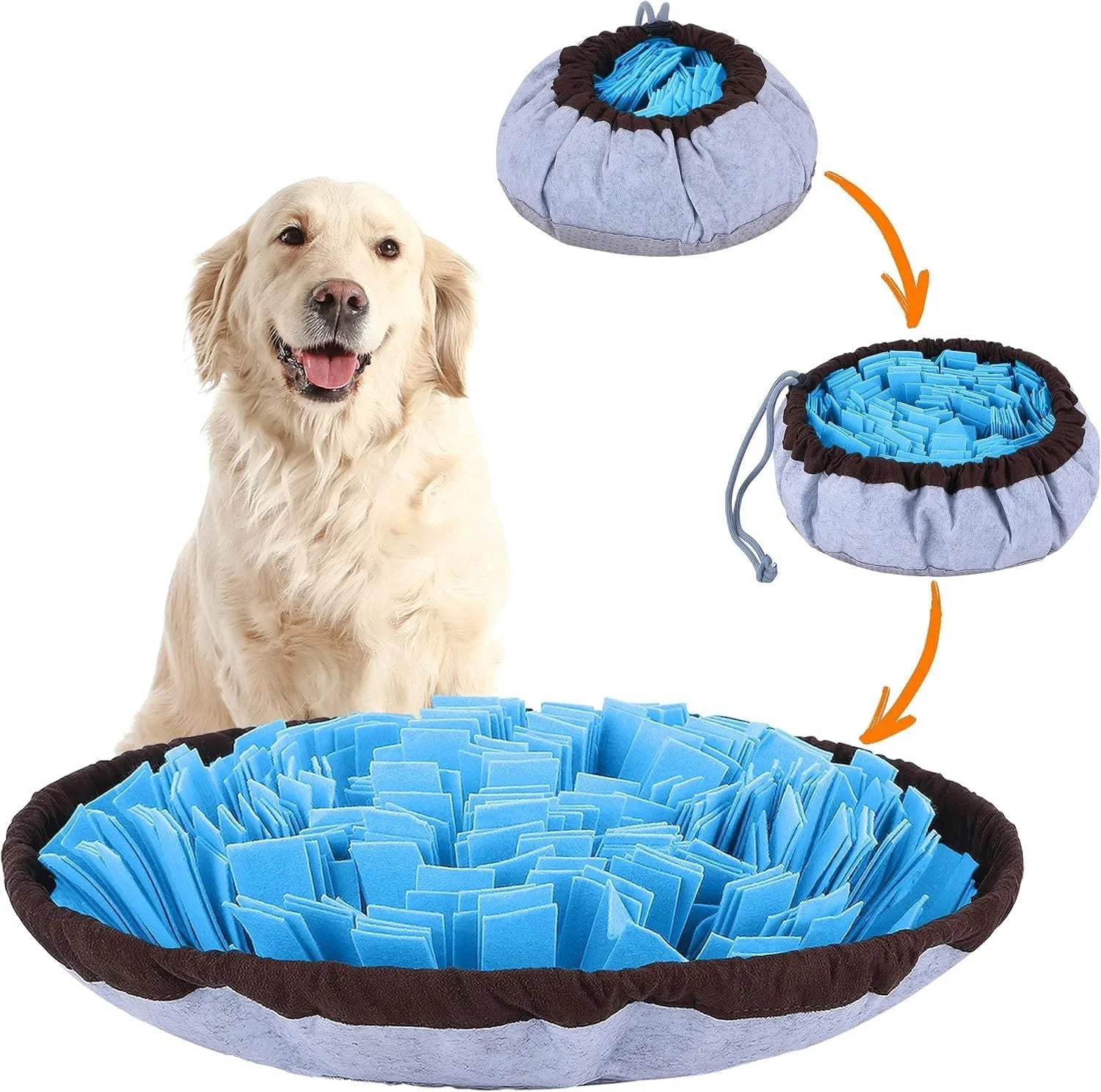 Adjustable blue and green dog snuffle mat for puzzle feeding and mental stimulation