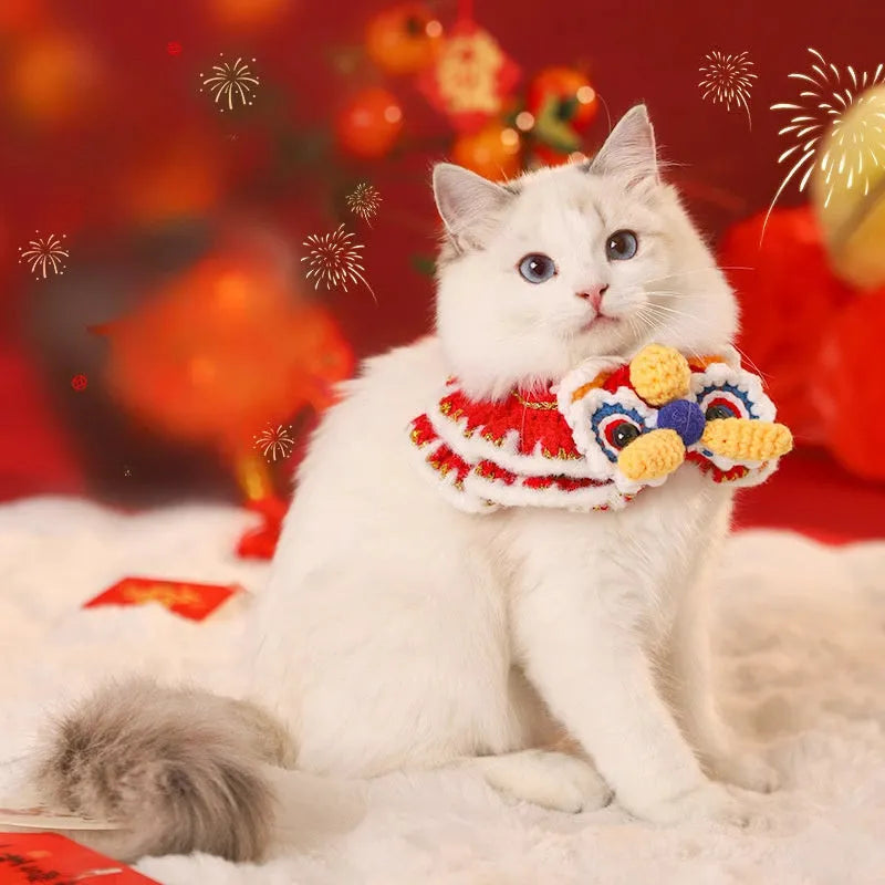 New Year pet scarf collar for cats and dogs in festive designs, available in sizes S and M