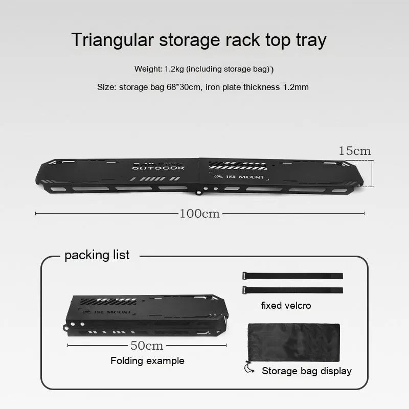 Aluminium alloy foldable triangle camping drying rack with side hanger and multiple hooks