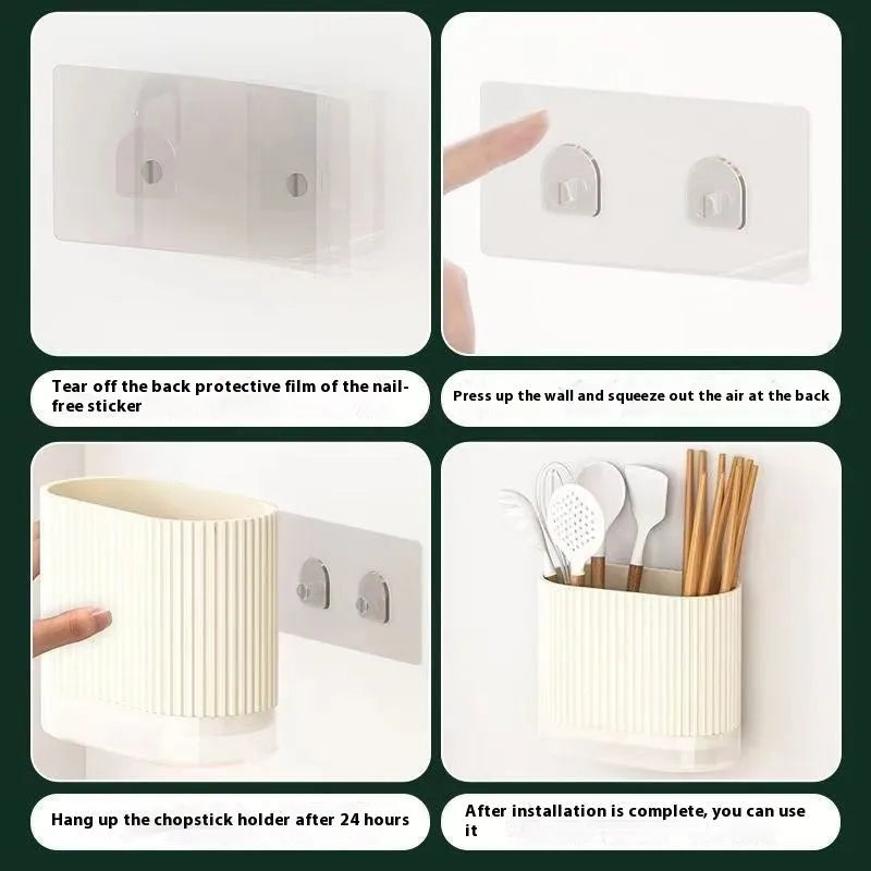 Modern plastic chopstick holder with cross-border drain design mounted on kitchen wall