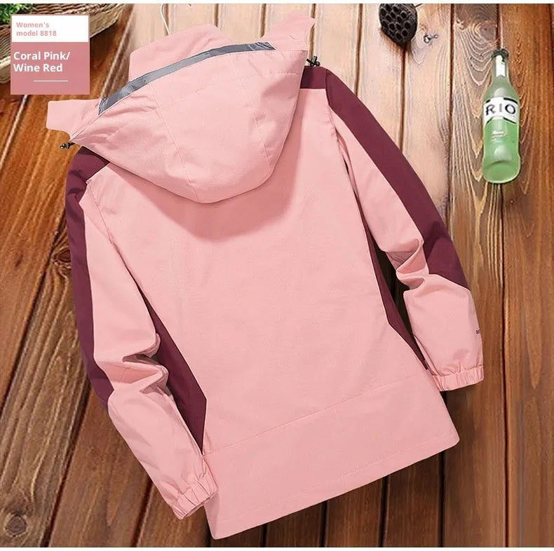 Men's windproof waterproof outdoor windbreaker thin jacket in grey solid colour cardigan style for hiking and camping
