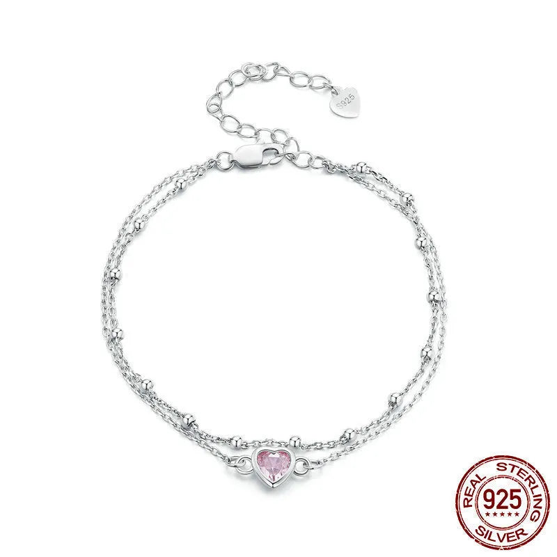 925 sterling silver bracelet with small heart pendant on an adjustable chain, BSB152 colour.