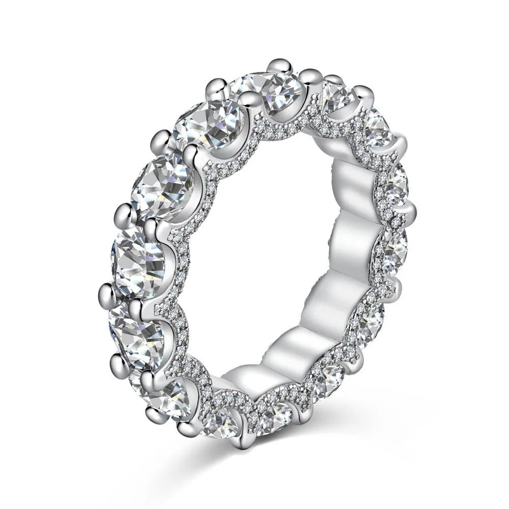 S925 sterling silver row diamond ring for women with inlaid zircon, geometric round design, sizes No 6 to No 8