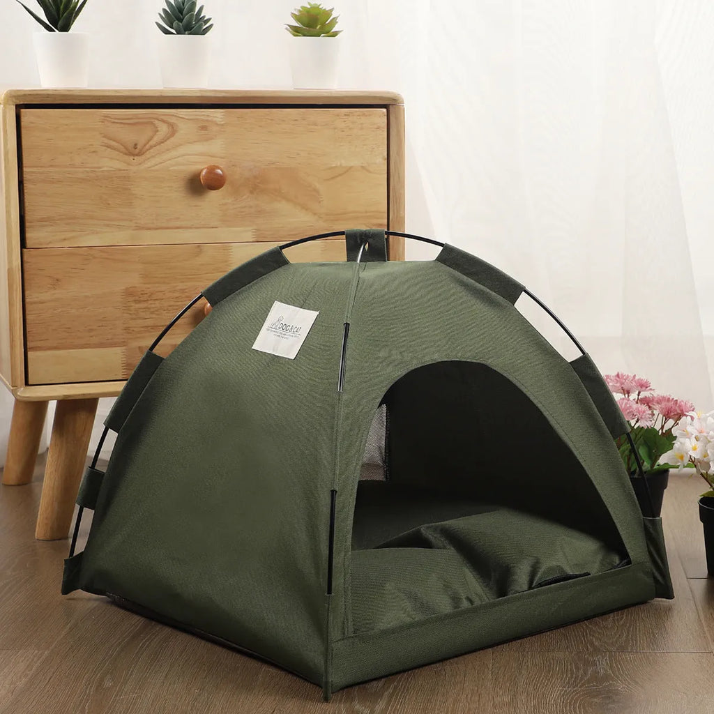 Pet nest with cushion in Military Green set for small dogs and cats portable lightweight