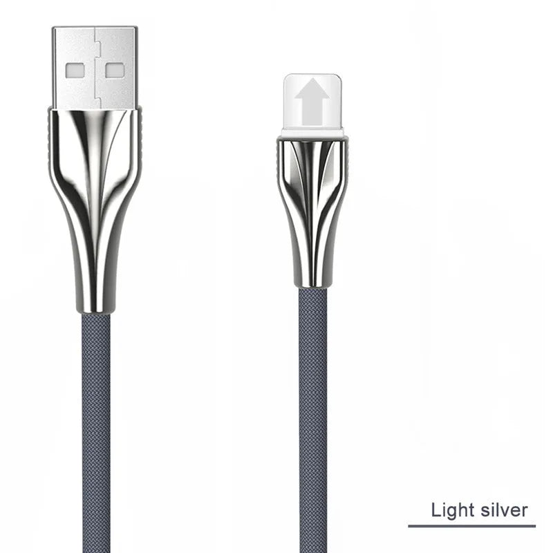Aluminum alloy braided mobile phone data cable with three interfaces in black, silver, gold, rose gold, 1m length