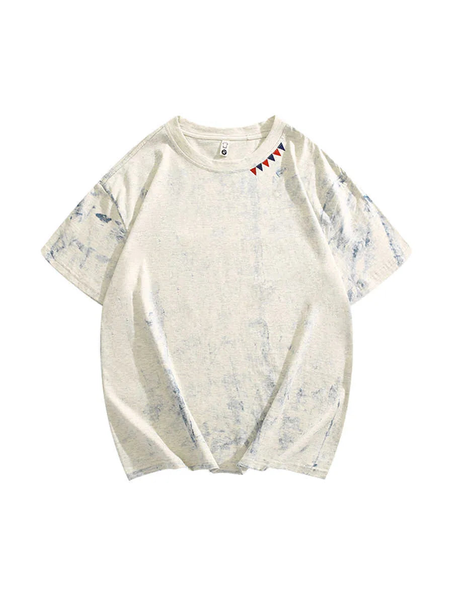 Grey men's tie-dye print T-shirt with loose fit and half sleeves