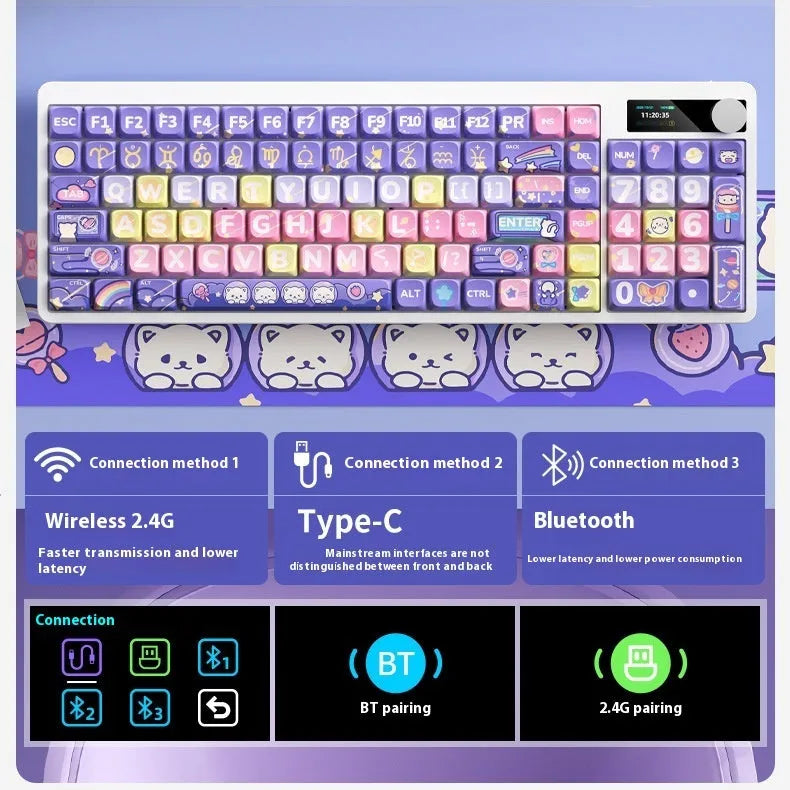 Black mechanical keyboard with RGB backlight showing full key layout and red switches