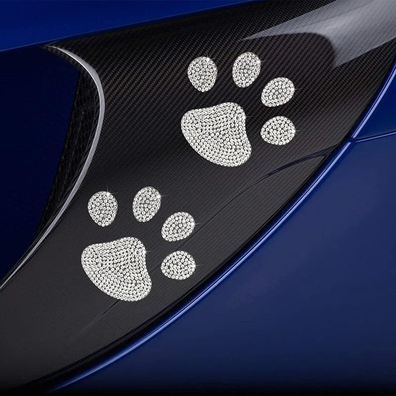 White diamond glass car sticker with butterfly and bear claw design, 7cm by 6cm.