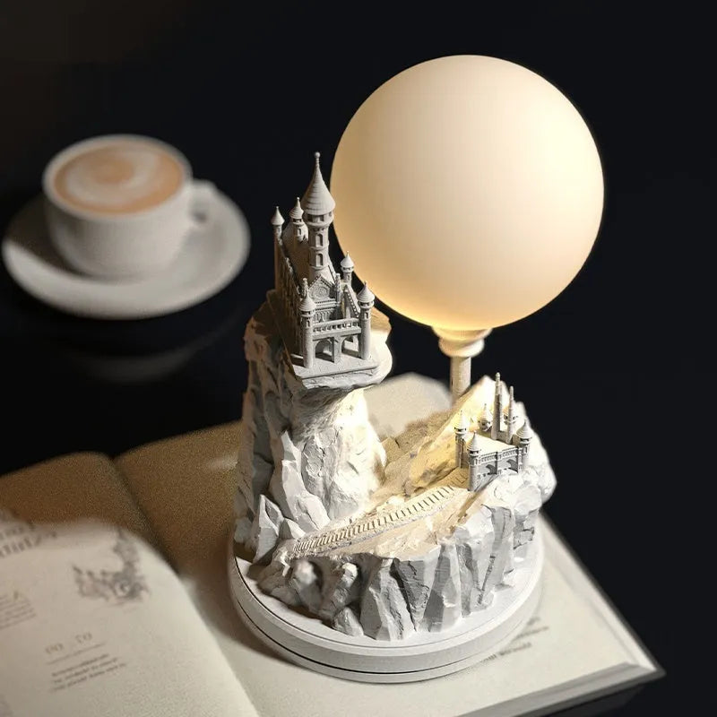 White composite gypsum desk lamp with wire control switch on bedside table
