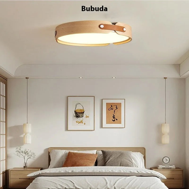 Japanese style wooden ceiling lamp with PMMA shade in warm light finish