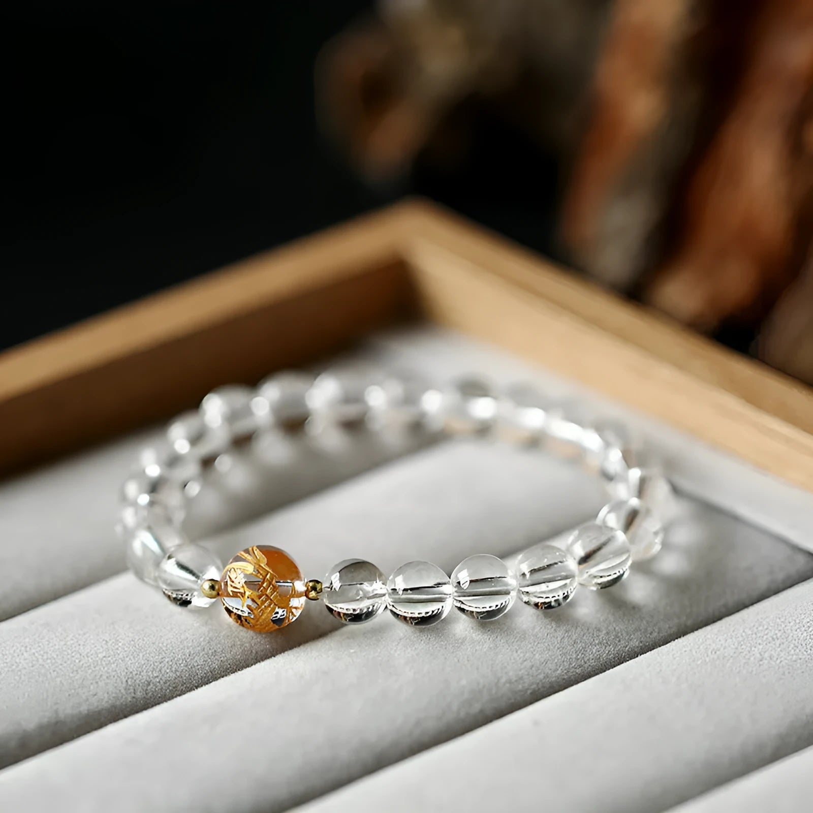 Geometric obsidian white crystal bracelet with black agate beads for 14-16cm wrists