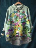 3D printed long sleeve pullover shirt with animal print and flower pattern, polyester fabric, regular fit
