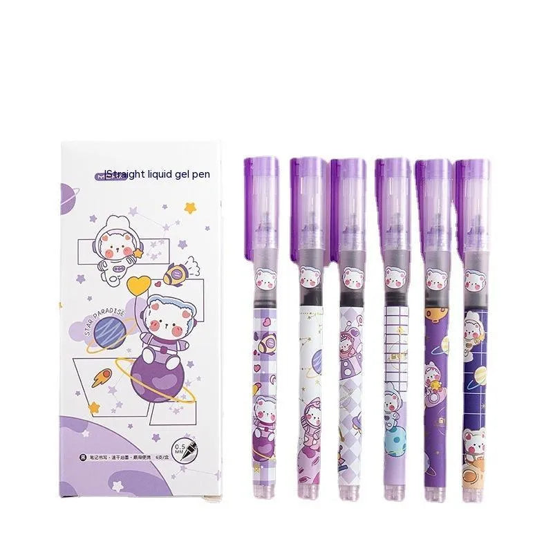 Boxed Marvel cartoon gel pen set with six plastic quick-drying gel pens in varied refill colours