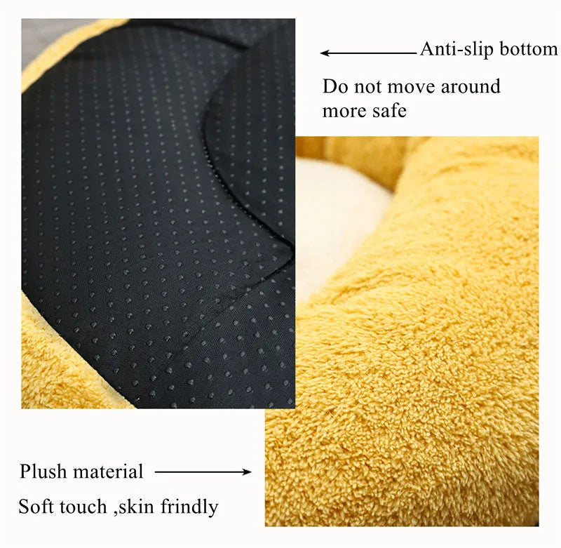 Corgi-shaped soft plush pet bed for dogs and cats, shown in three available sizes.
