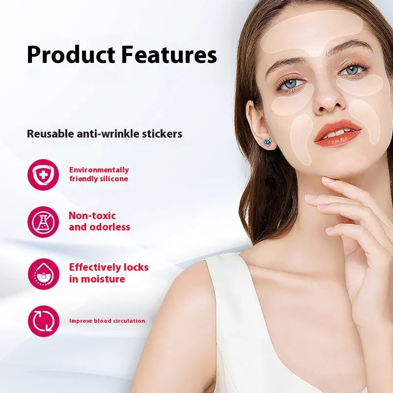 5-piece set of silicone anti-wrinkle face stickers for wrinkle removal and prevention