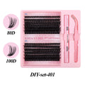 DIY single cluster individual false eyelashes set showing four specification options with artificial fibre construction