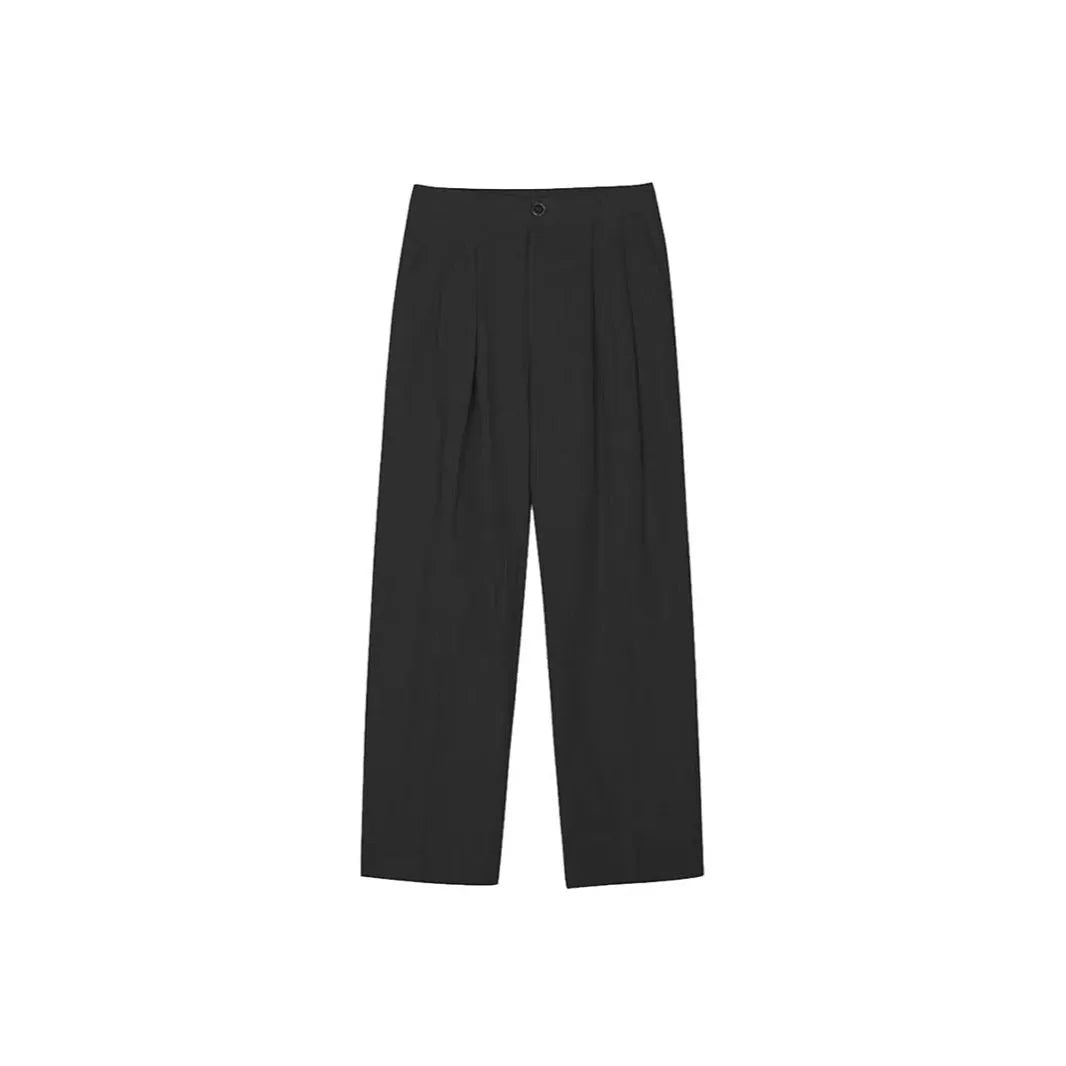 Men's apricot loose-fit cotton linen trousers with a pencil pants leg opening and micro-elastic waistband.