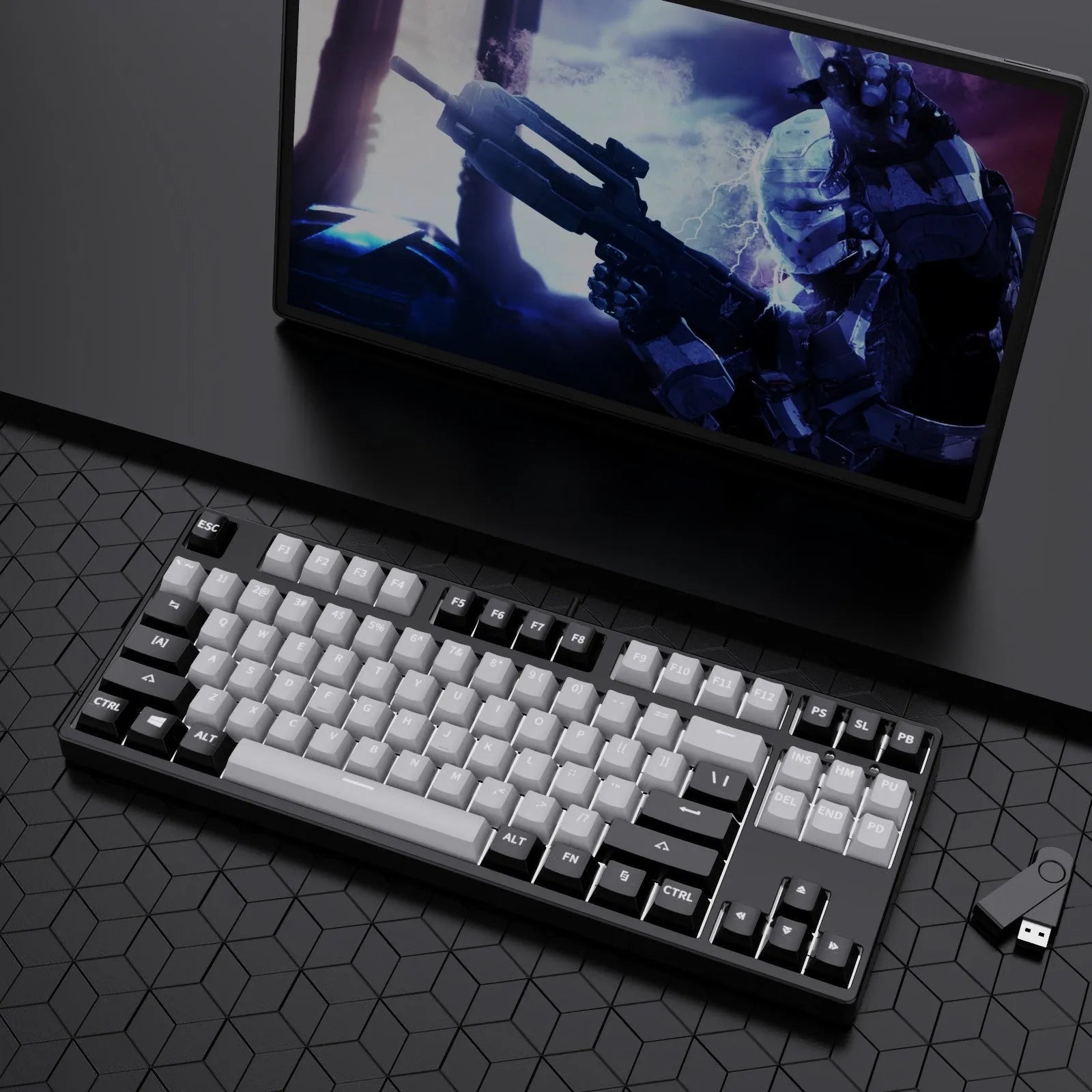 87-key mechanical gaming keyboard with dual-colour backlighting and metal chassis