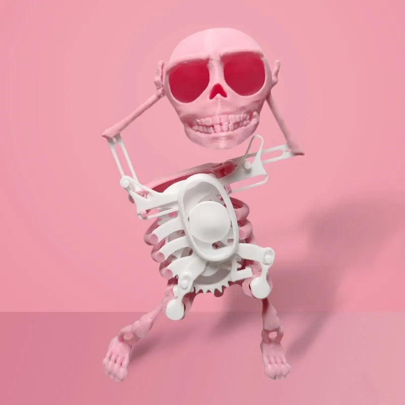 3D mini skull gravity toy dancing skeleton in pink and white colour 17cm height