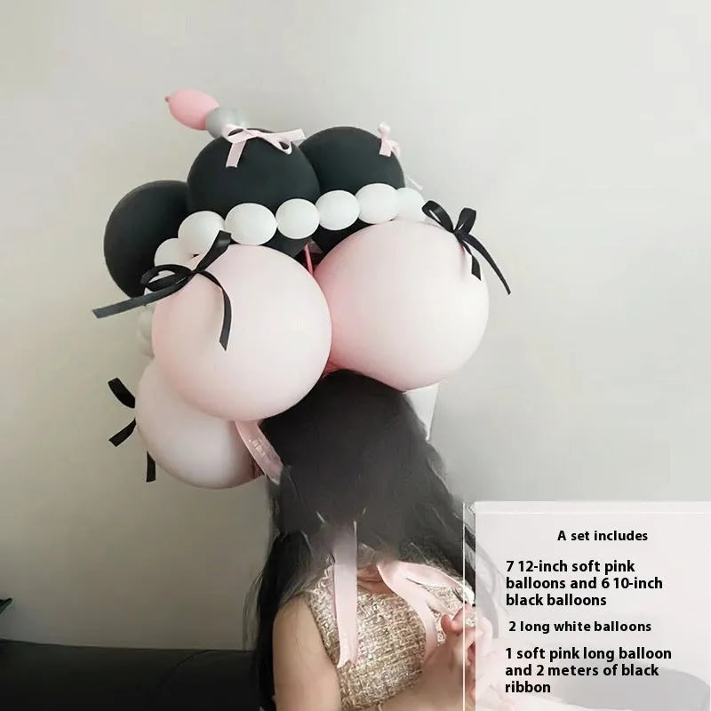 Complete DIY balloon bouquet cake decoration kit with round balloon arrangement