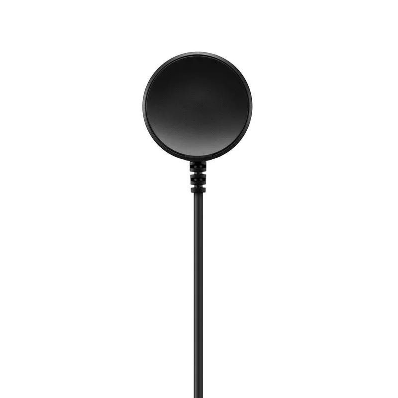 Black plastic USB watch charger with wireless fast charging capability measuring 34mm x 10mm